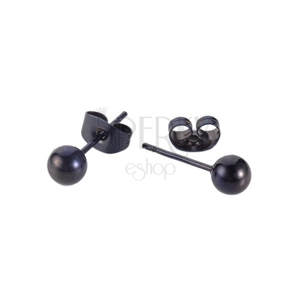 Стоманени обеци на винт в черен цвят - лъскави гладки топчета