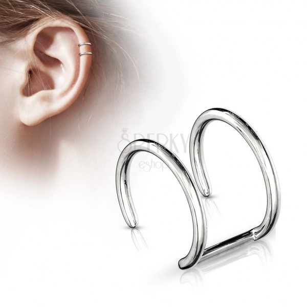 Имитация на пиърсинг за ухо - две лъскави стоманени халки в сребрист цвят