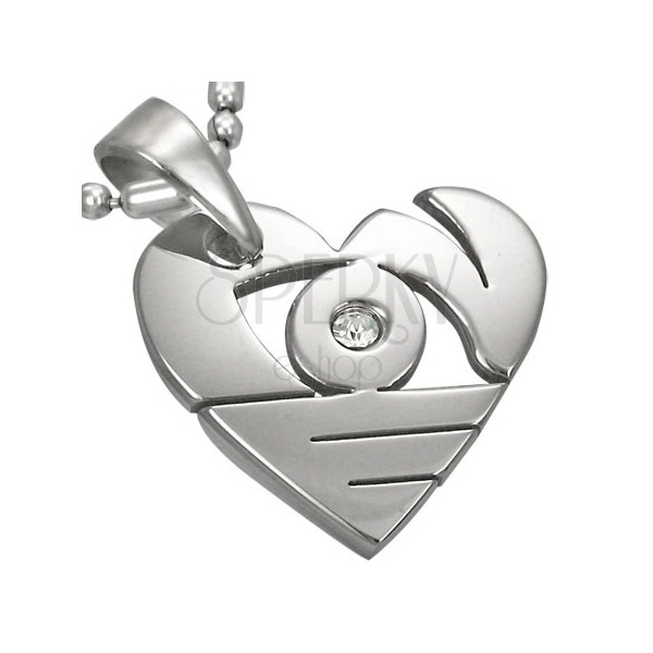 Висулка, изработена от медицинска стомана в сребрист цвят, лъскаво сърце с изрези и цирконий