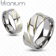 Титаниев пръстен- сребрист със златни линии