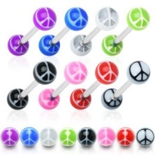Пиърсинг за език- топче със символа на мира, различни цветове