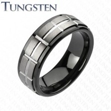 Полиран волфрамов пръстен в черен и сребърен цвят