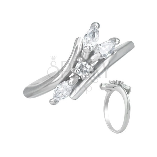 Годежен пръстен от стомана – прозрачни цирконии, три капки като сълзи