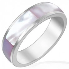 Гладък стоманен пръстен с розова седефена ивица