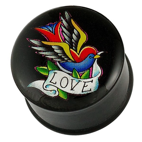 Пиърсинг, тип тапа – цветна птичка, панделка с надпис LOVE