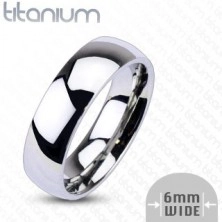 Титанов пръстен в сребрист цвят - огледален блясък, 6 мм