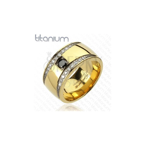 Титанов пръстен в златист цвят с циркониеви полумесеци
