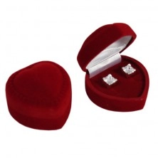 Кутия за подарък за обеци - кадифено сърце в цвят бордо