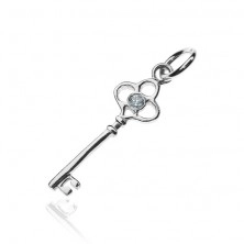 Сребърна висулка проба 925 - декоративен ключ с цирконий