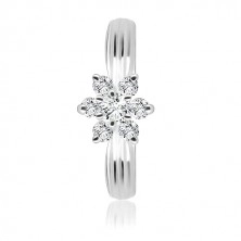 Сребърен пръстен проба 925 - циркониево цвете, изпъкнала линия