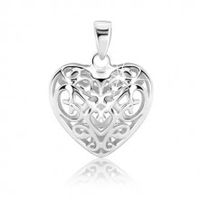 Сребърна висулка проба 925 - изпъкнало сърце, украсено с орнаменти
