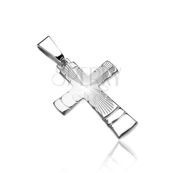 Сребърна висулка проба 925 - кръст с конично оребрен разрез и дъги
