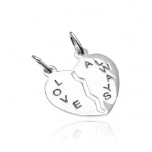 Висулки за двойки от сребро 925 - разполовено сърце с надпис Love Always