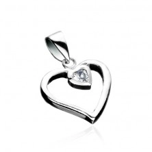 Сребърна висулка- контур на сърце с циркониево сърце
