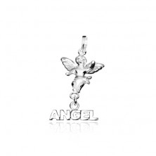 Сребърна висулка- малък ангел с надпис ANGEL (ангел)