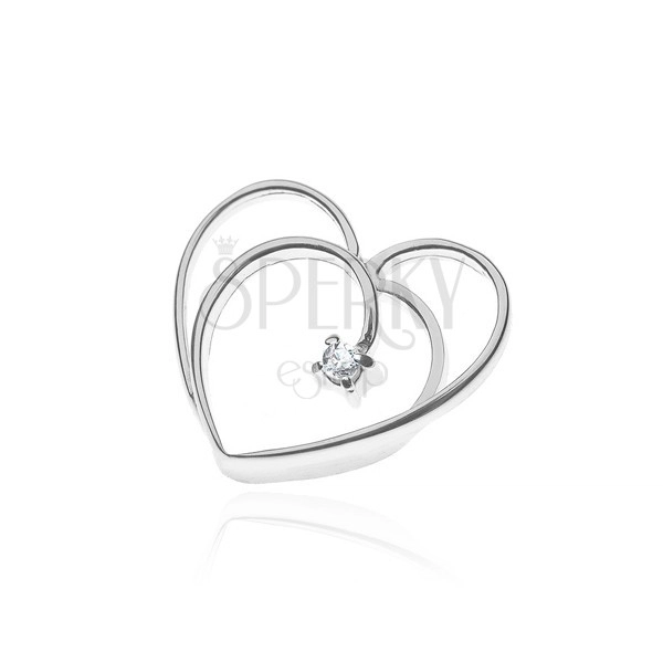 Висулка, направена от сребро проба 925- двоен контур на сърце, малък цирконий