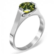 Стоманен пръстен - зелен лунен камък "Май", странични пранги
