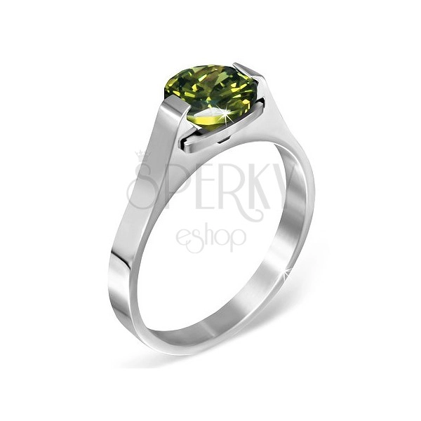 Стоманен пръстен - зелен лунен камък "Май", странични пранги
